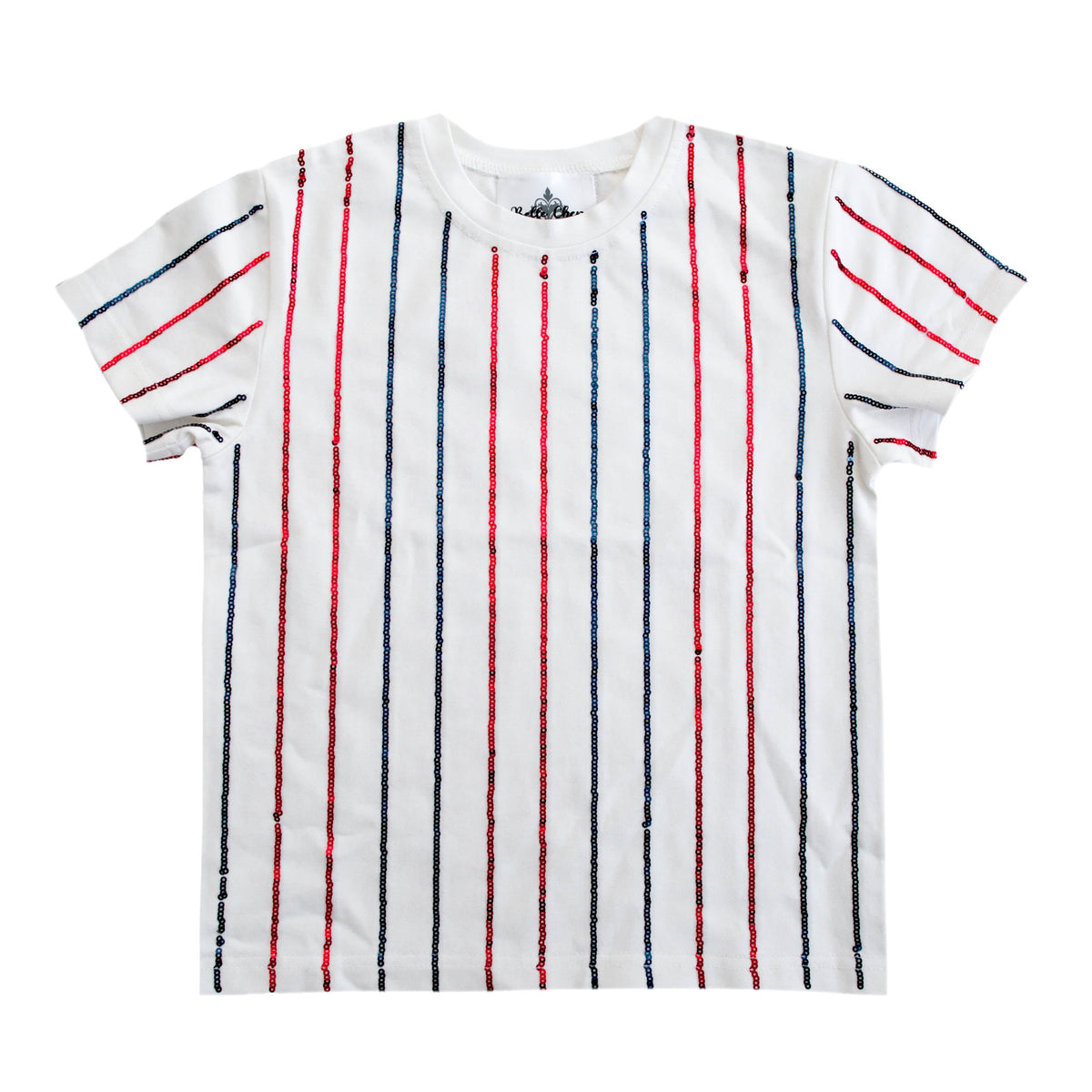 Navy and Red Sequin Striped Kid Shirt