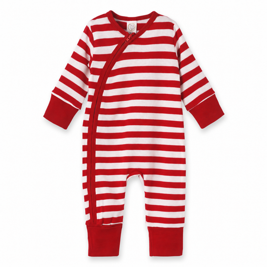 Candy Cane Christmas Stripe Baby Zipper Romper - 100% Cotton