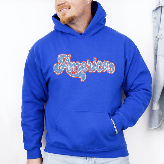 Retro America, Vintage, Patriotic, USA, 4th of July Hoodie, Hooded Sweatshirt
