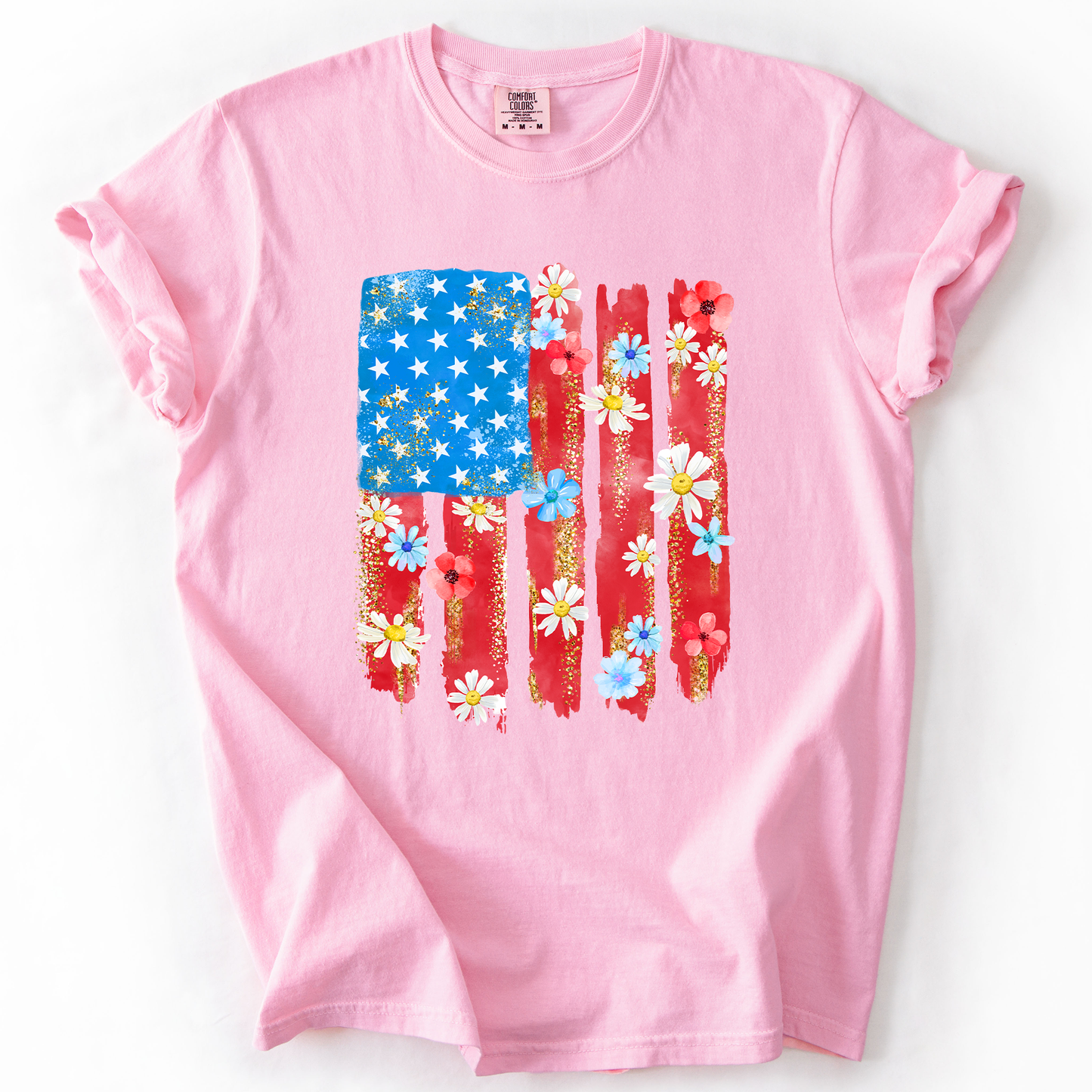 Retro Flower Flag, Fourth of July, America, Patriotic, USA, Comfort Colors T-Shirt - MTO