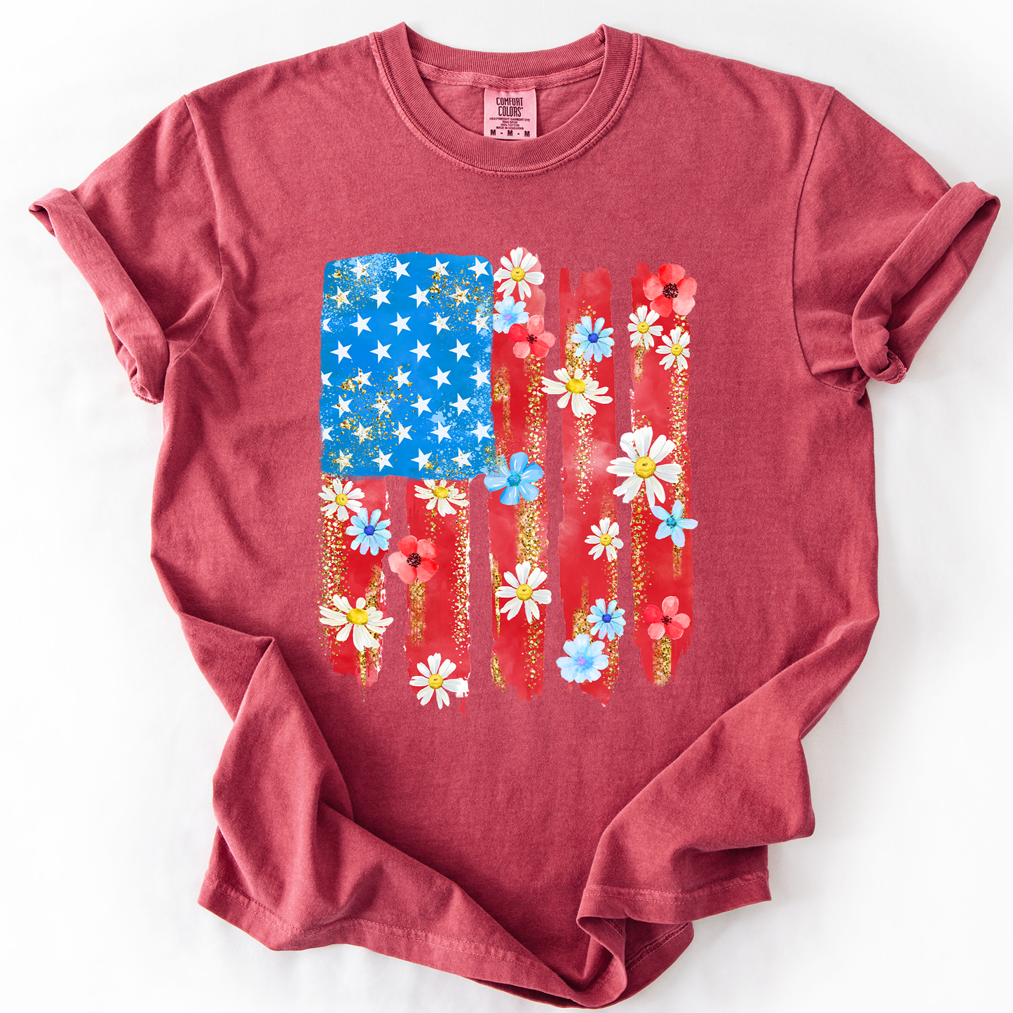 Retro Flower Flag, Fourth of July, America, Patriotic, USA, Comfort Colors T-Shirt - MTO