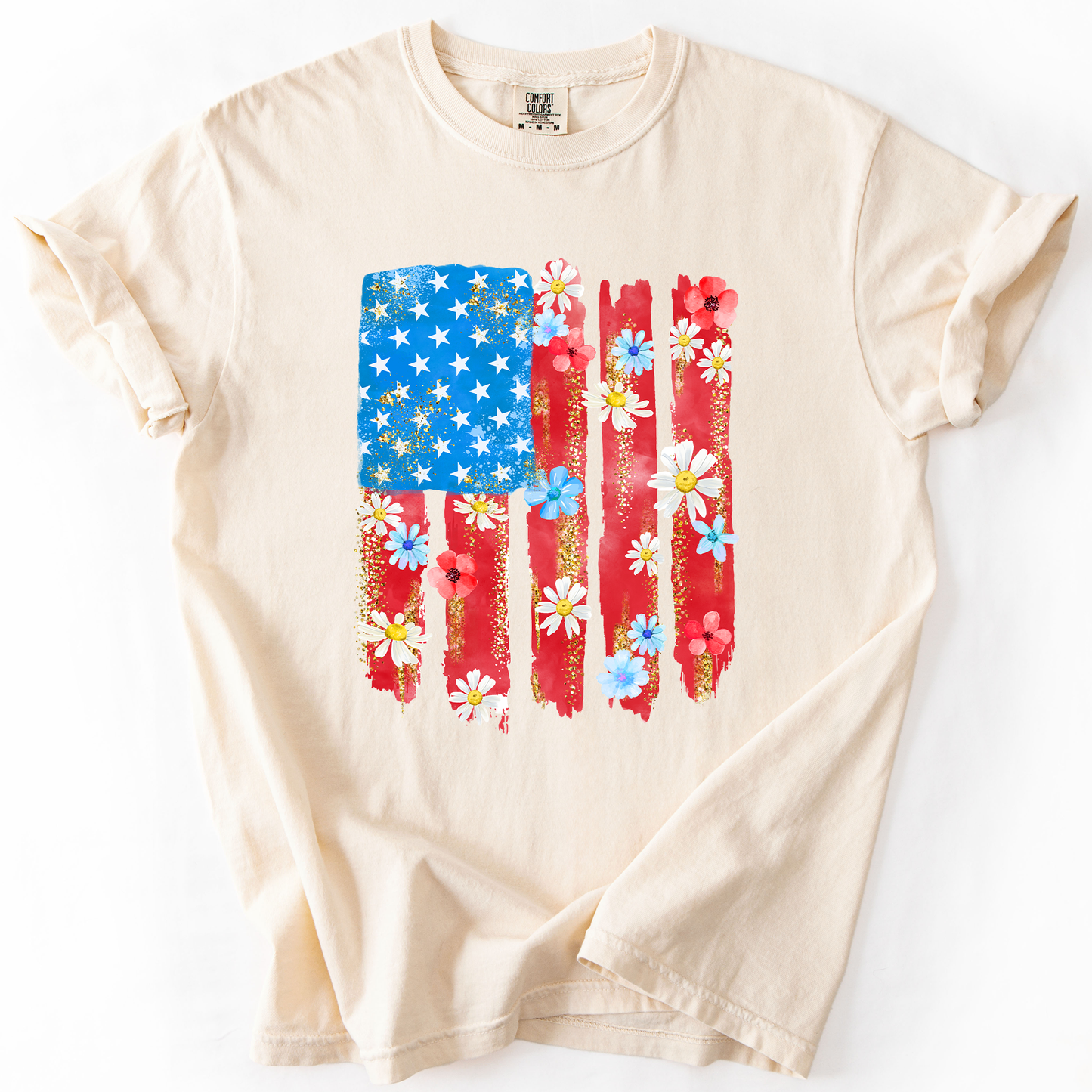 Retro Flower Flag, Fourth of July, America, Patriotic, USA, Comfort Colors T-Shirt - MTO
