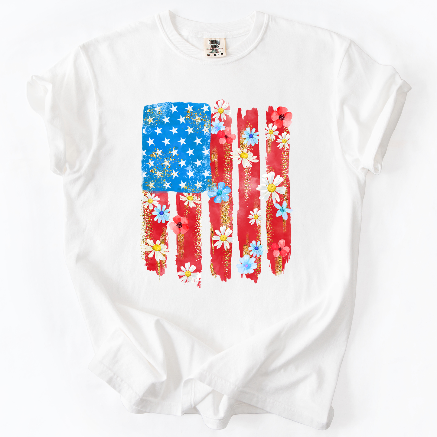 Retro Flower Flag, Fourth of July, America, Patriotic, USA, Comfort Colors T-Shirt - MTO