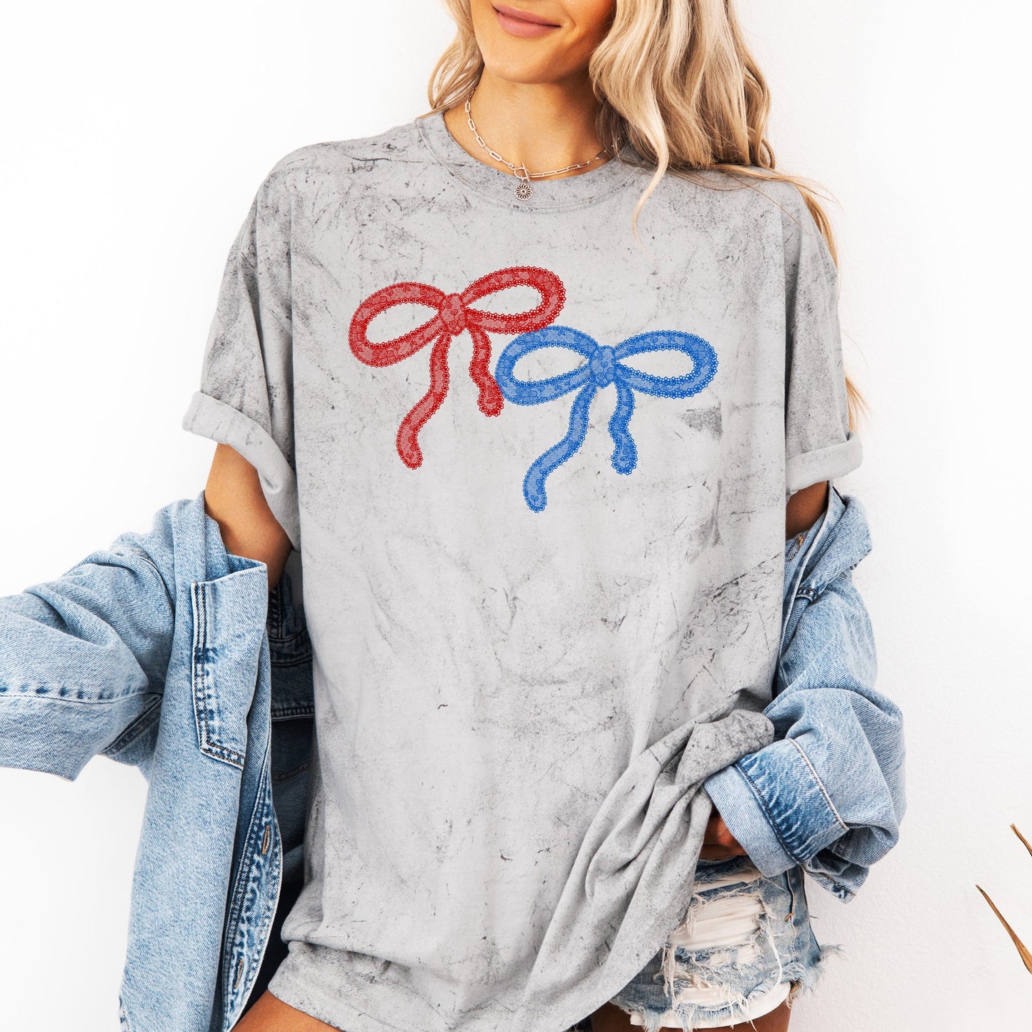 Retro Lace, Red, Blue, Patriotic, America, 4th of July, Color Blast Tshirt Comfort Colors T-Shirt
