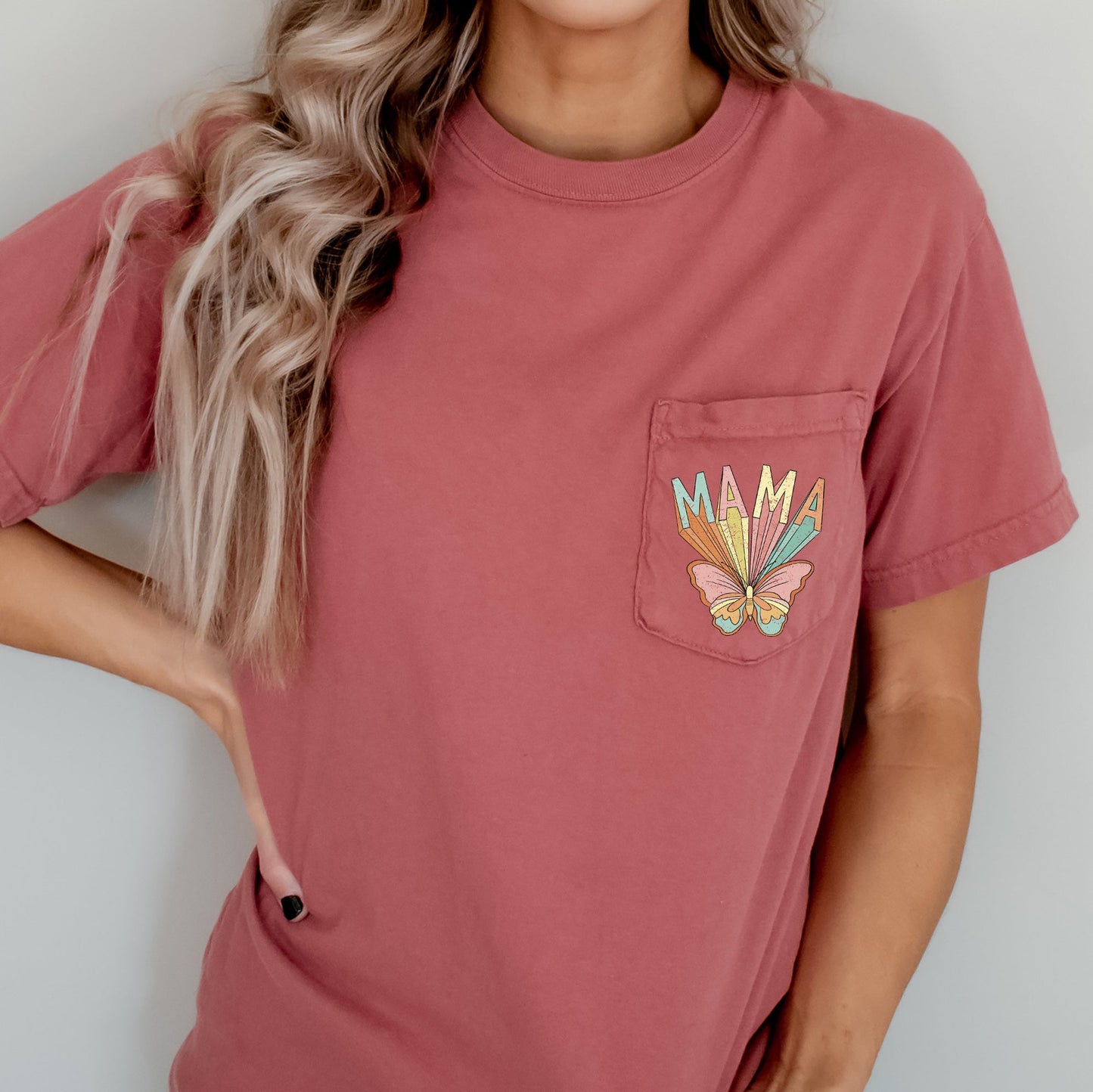 Retro Mama, Butterfly, Hippie, Pocket Tee Comfort Colors T-Shirt