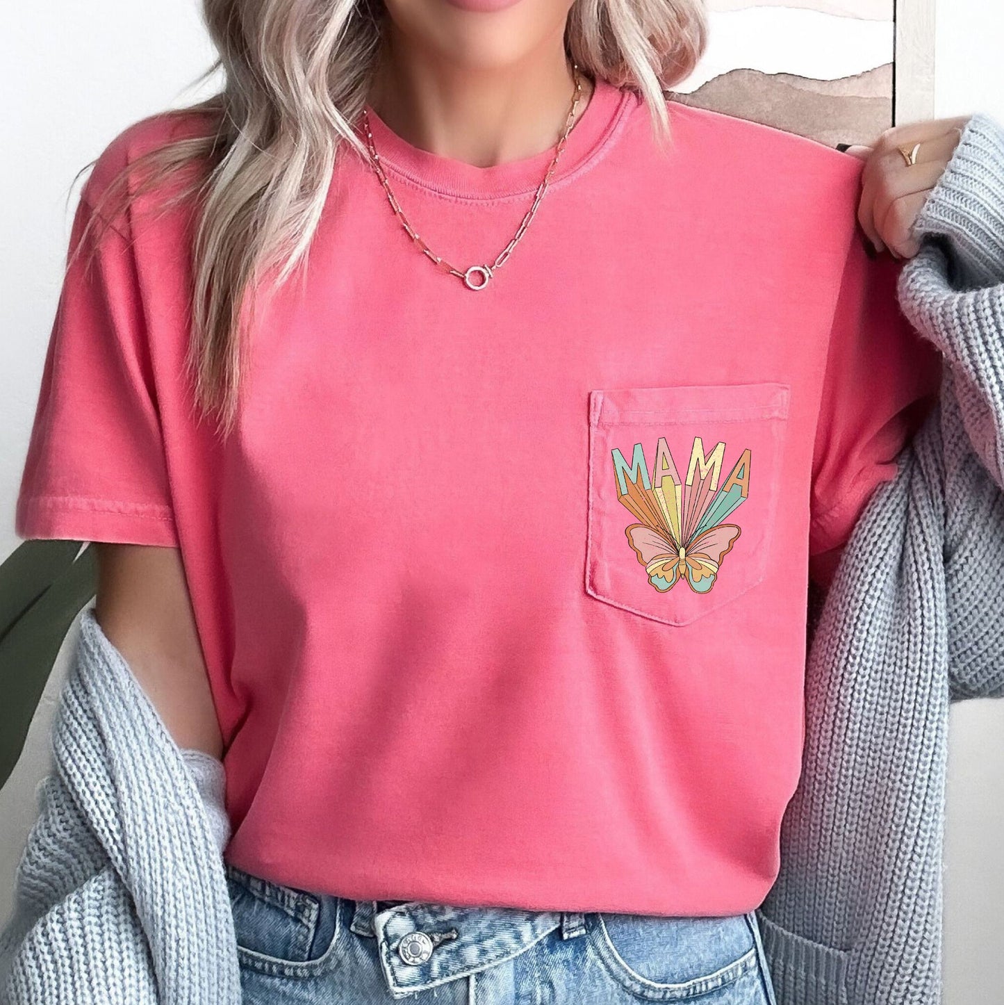 Retro Mama, Butterfly, Hippie, Pocket Tee Comfort Colors T-Shirt