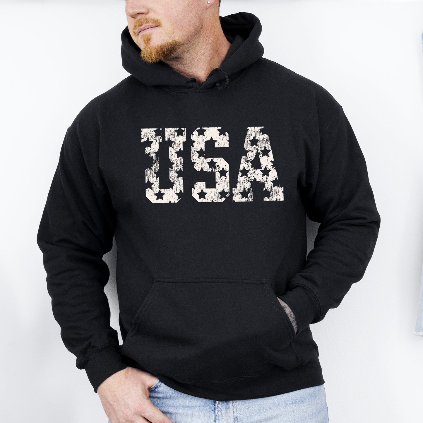 Retro, USA Stars, Patriotic, America Hoodie, Hooded Sweatshirt -MTO