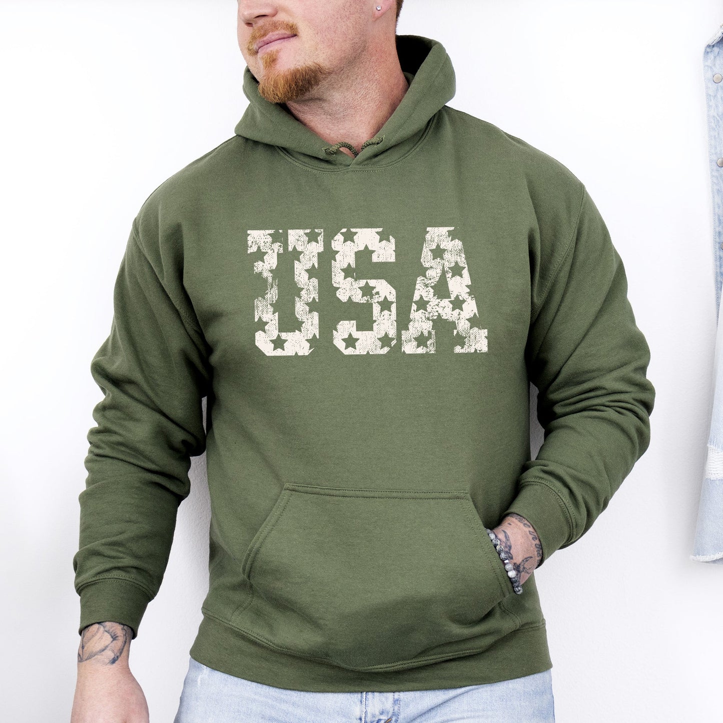 Retro, USA Stars, Patriotic, America Hoodie, Hooded Sweatshirt -MTO