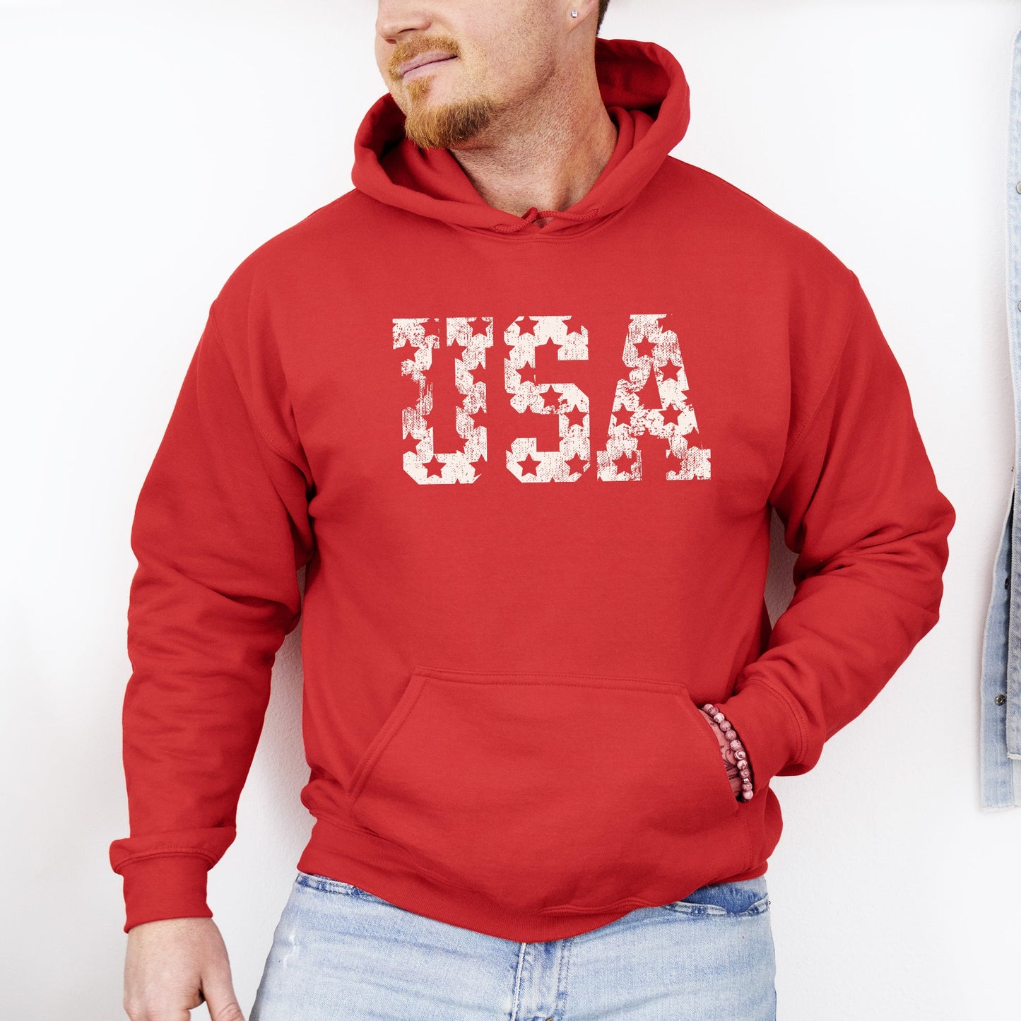 Retro, USA Stars, Patriotic, America Hoodie, Hooded Sweatshirt -MTO