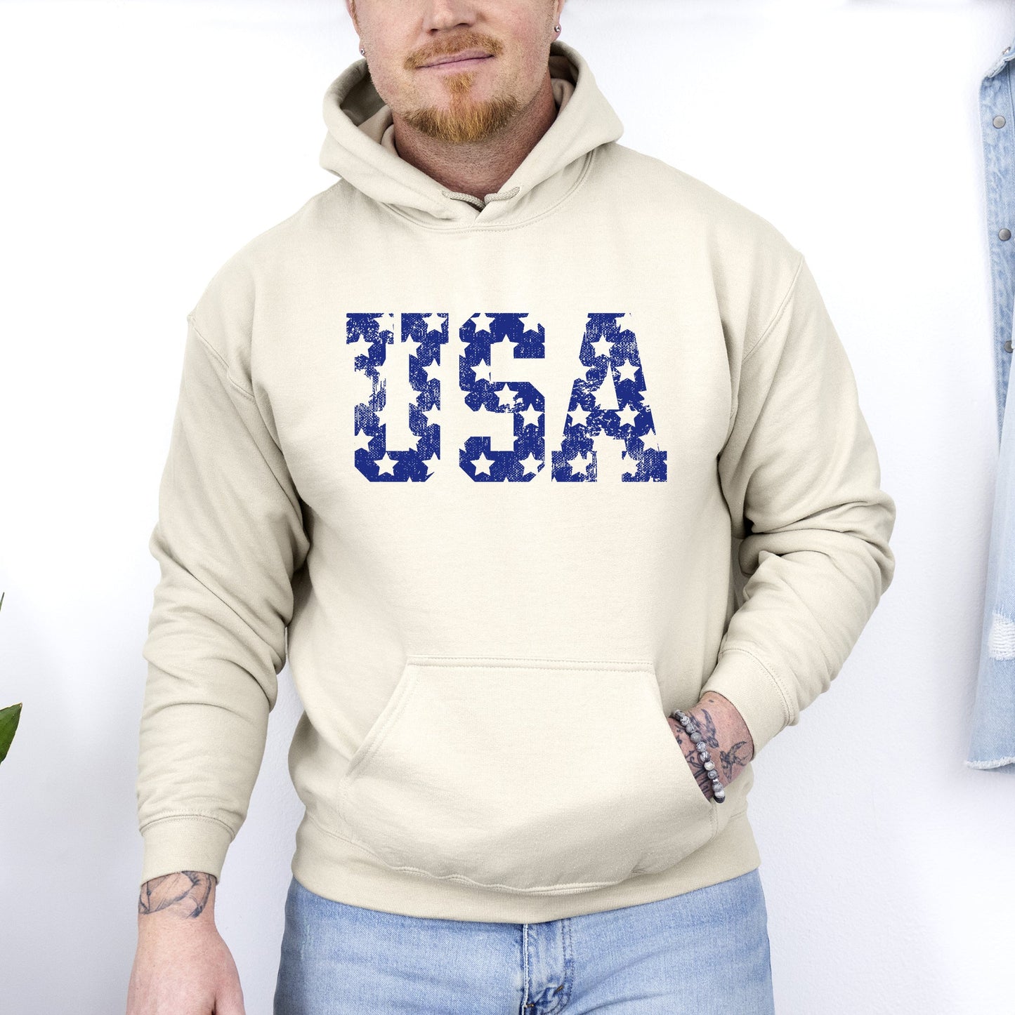Retro, USA Stars, Patriotic, America Hoodie, Hooded Sweatshirt -MTO