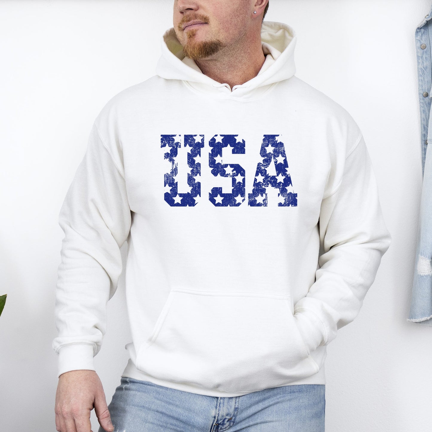 Retro, USA Stars, Patriotic, America Hoodie, Hooded Sweatshirt -MTO