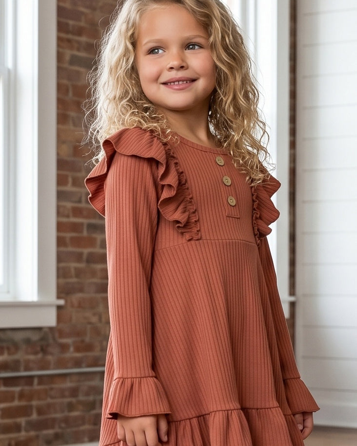 Toffee Ribbed Ruffle Shirt
