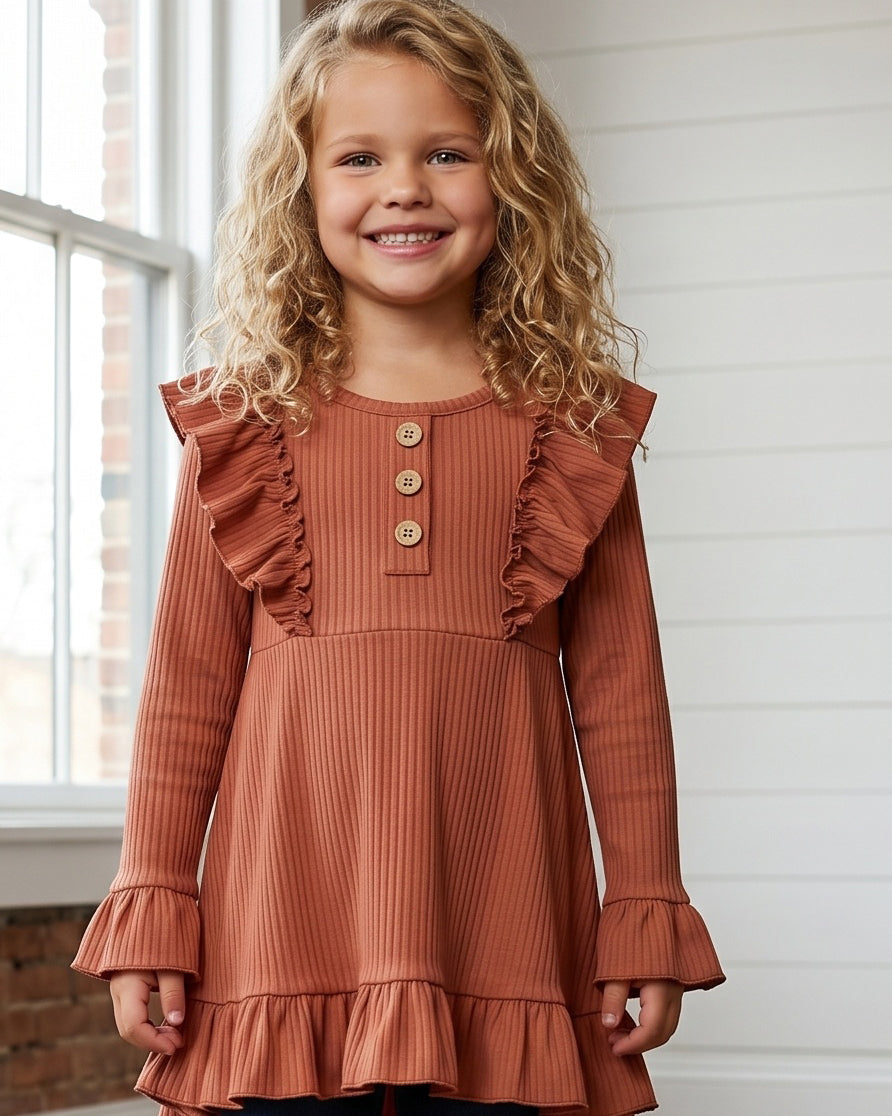 Toffee Ribbed Ruffle Shirt