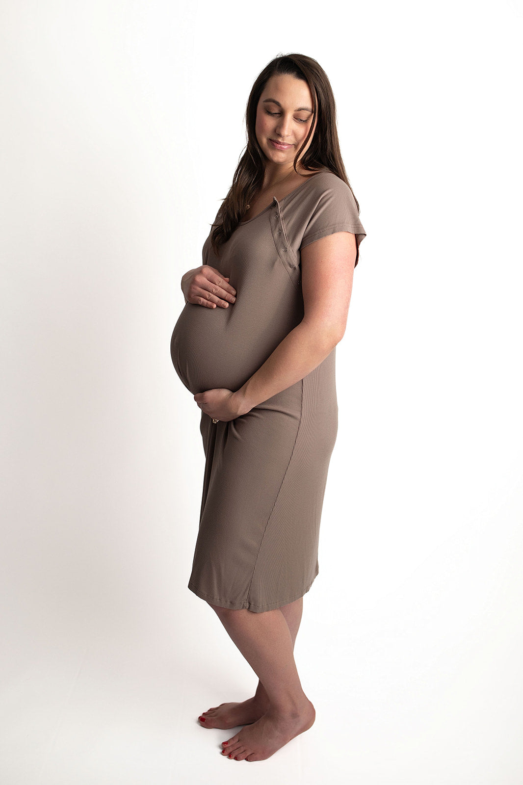 Ribbed Cocoa Brown Mommy Labor and Delivery Nursing Hospital Gown