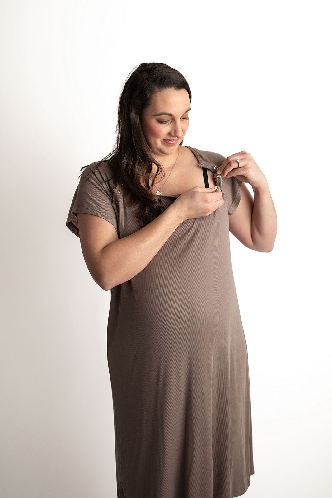 Ribbed Cocoa Brown Mommy Labor and Delivery Nursing Hospital Gown