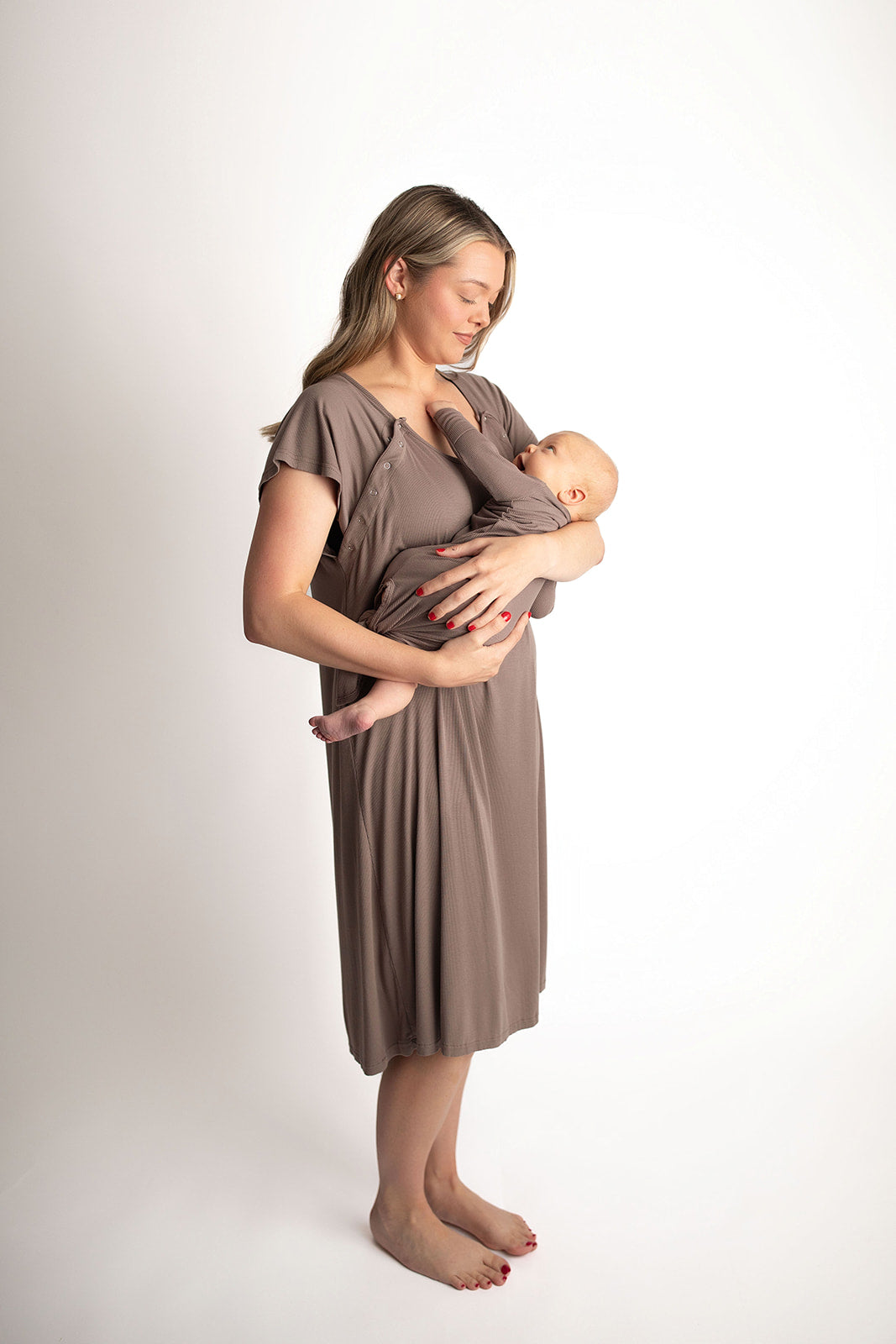 Ribbed Cocoa Brown Mommy Labor and Delivery Nursing Hospital Gown