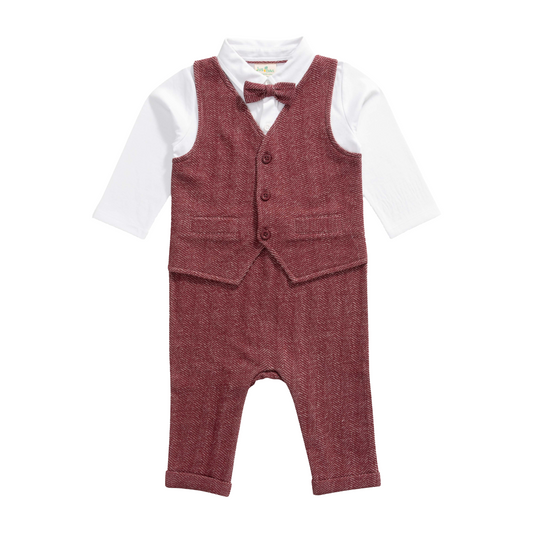 Gentleman Waistcoat Bowtie Romper for Baby Boys - Maroon