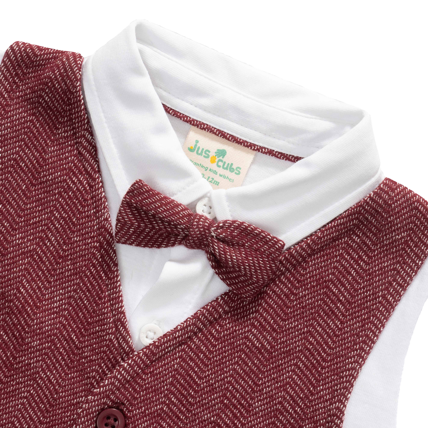 Gentleman Waistcoat Bowtie Romper for Baby Boys - Maroon