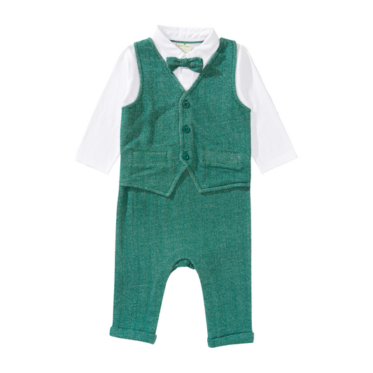 Dressy Waistcoat 1-Piece Romper for Baby Boys - Green
