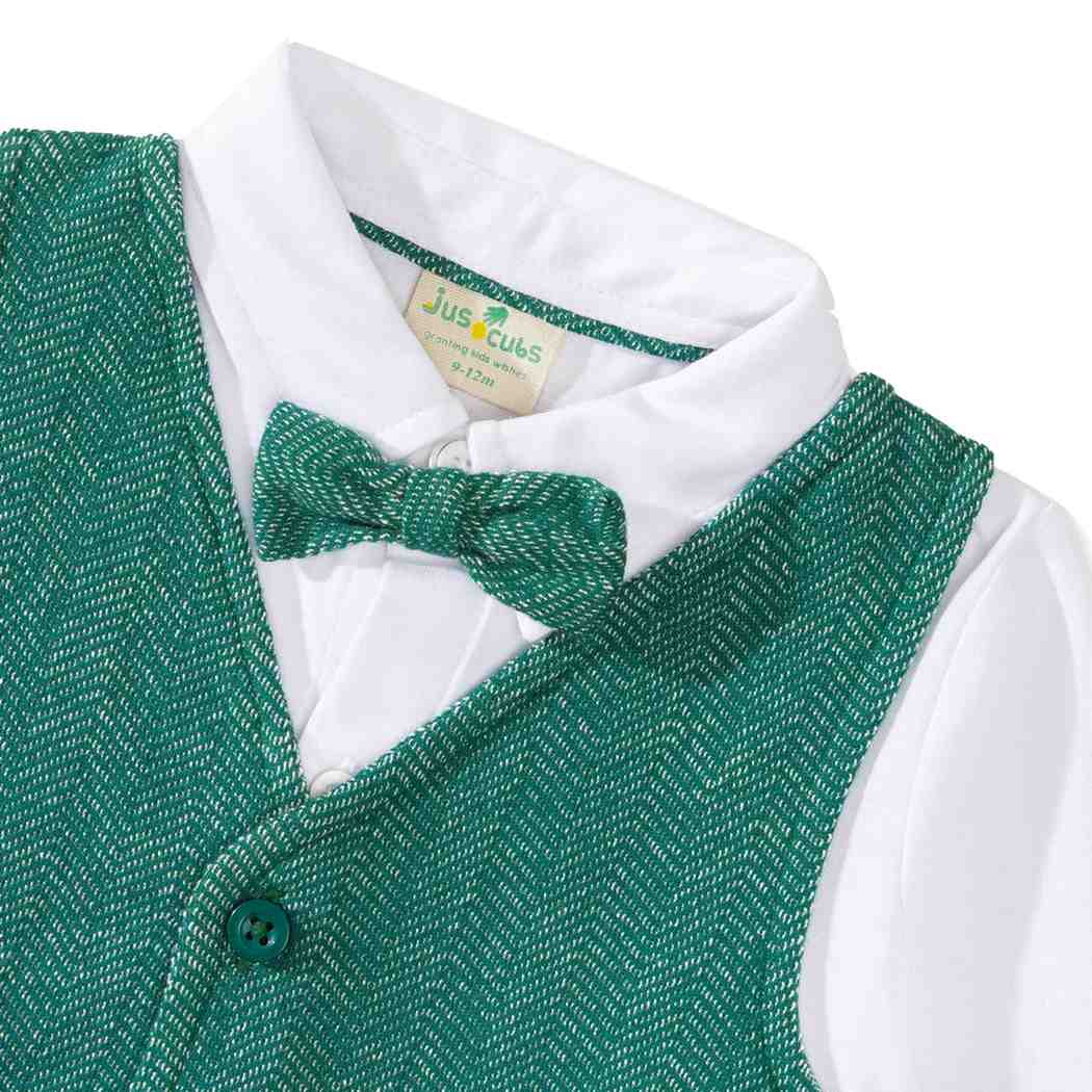 Dressy Waistcoat 1-Piece Romper for Baby Boys - Green
