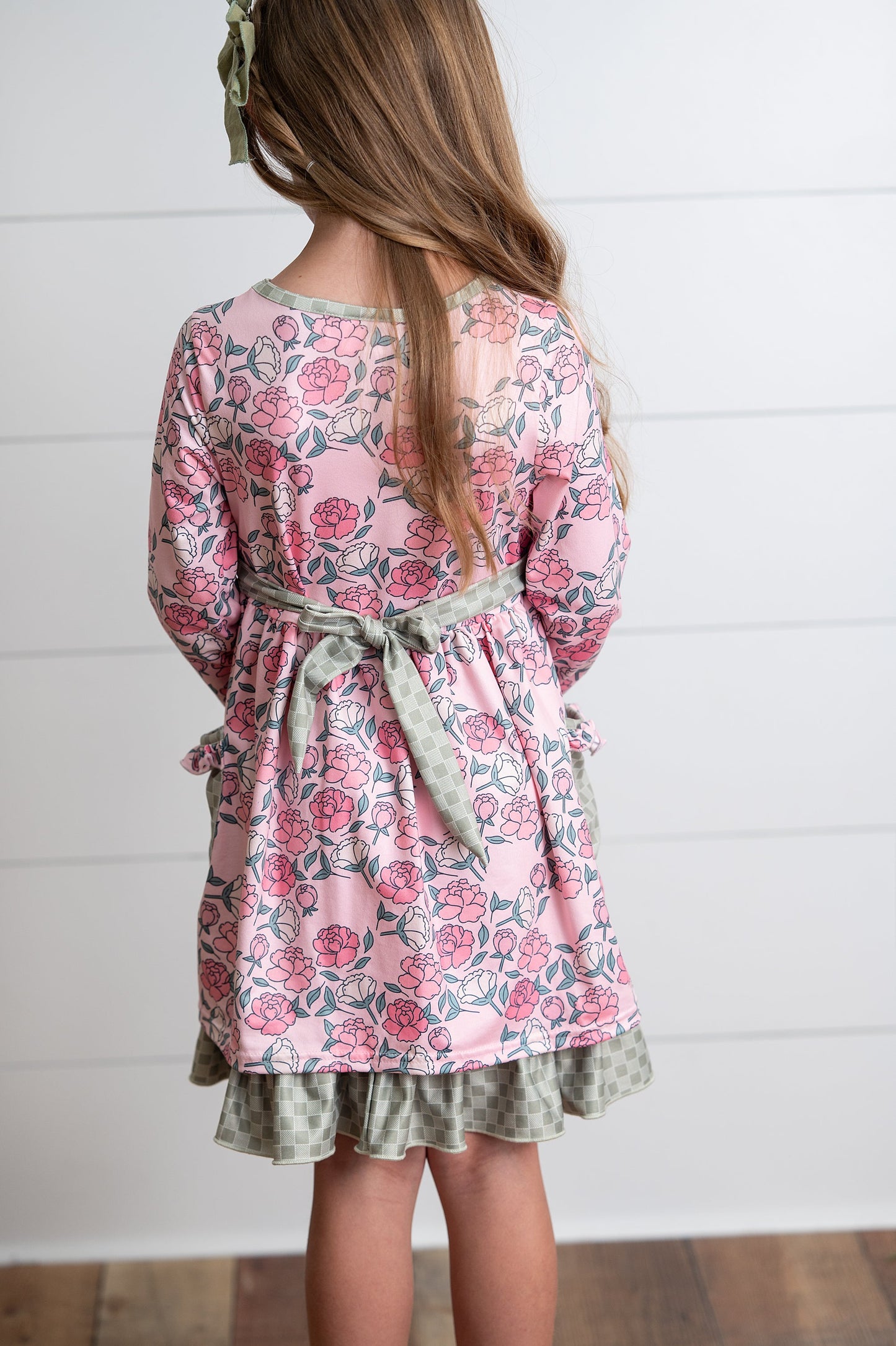 Rose Sage Check Pocket Tie Dress