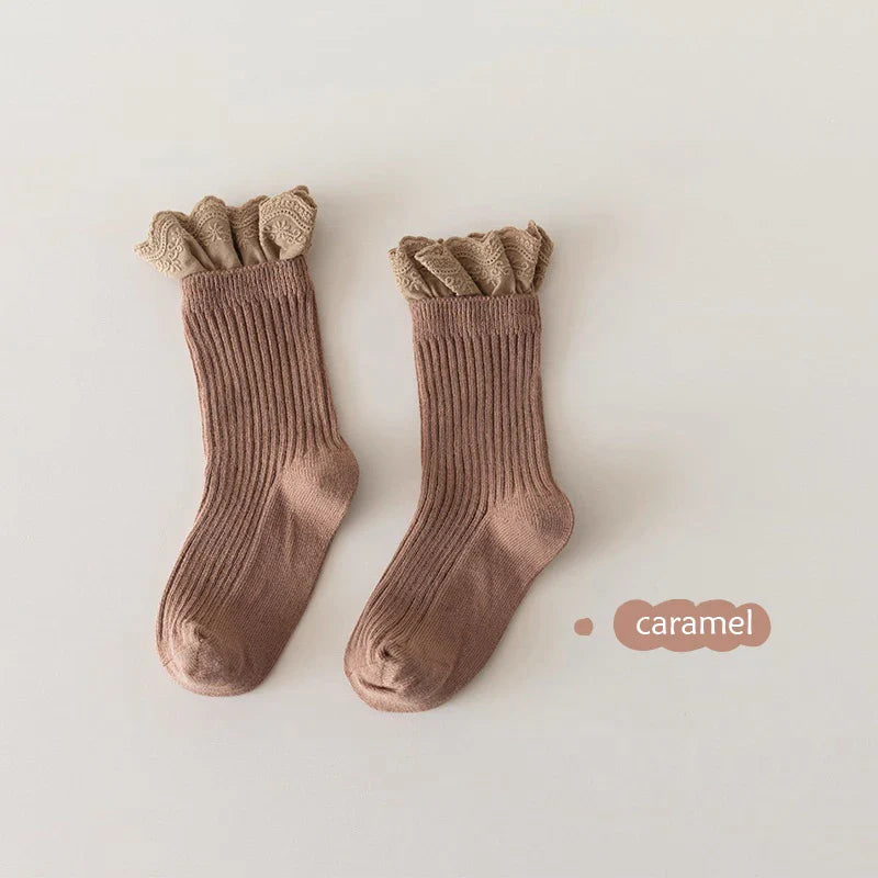 Children Socks With Lace Princess Girls Mid Tube Sock Soft Baby Toddlers Infant Kids