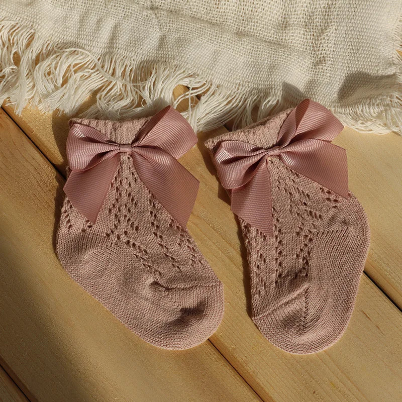 0-5Years Summer Baby Socks With Big Bows Breathable Kids Girls Short Socks Hollow Out Toddlers Cotton Princess Cute Socks