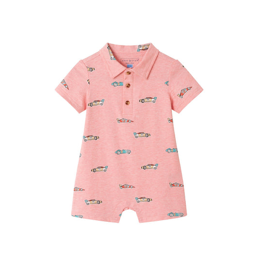 Infant (3-18M) Print Polo Romper | Coral Racecar