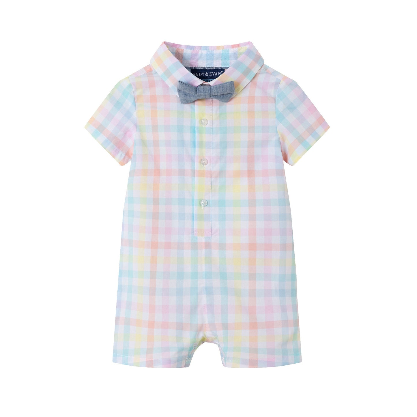 Infant (0-24M) Plaid Shirtall w/ Bowtie | White