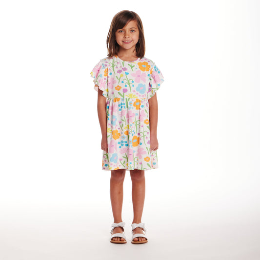 Kids (2-6x) White Rib Knit Dress w/ Ruffle Sleeves | Floral Fun