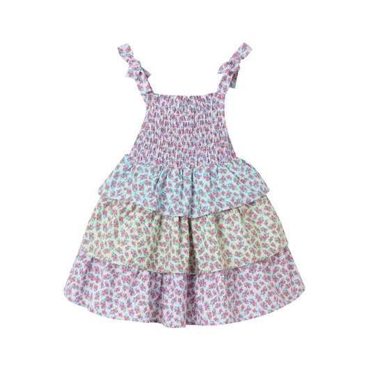 Kids (5-6x) Floral Tiered Dress | Color Blocked