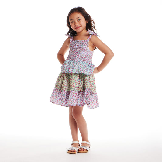 Kids (5-6x) Floral Tiered Dress | Color Blocked