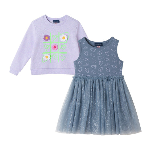 Kids (2-6x) Jersey Dress and Sweatshirt Set | Tic-Tac-Toe