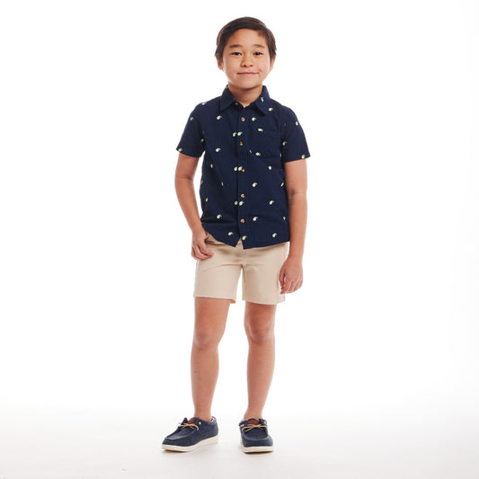 Kids (2-8) Seersucker Short Sleeve Buttondown Set | Navy Limes