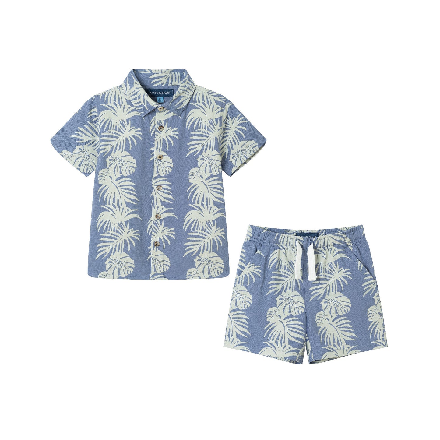Kids (2-8) 2-Piece  Stripe Palm Buttondown Set | Blue