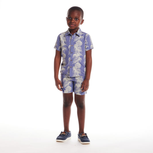 Kids (2-8) 2-Piece  Stripe Palm Buttondown Set | Blue