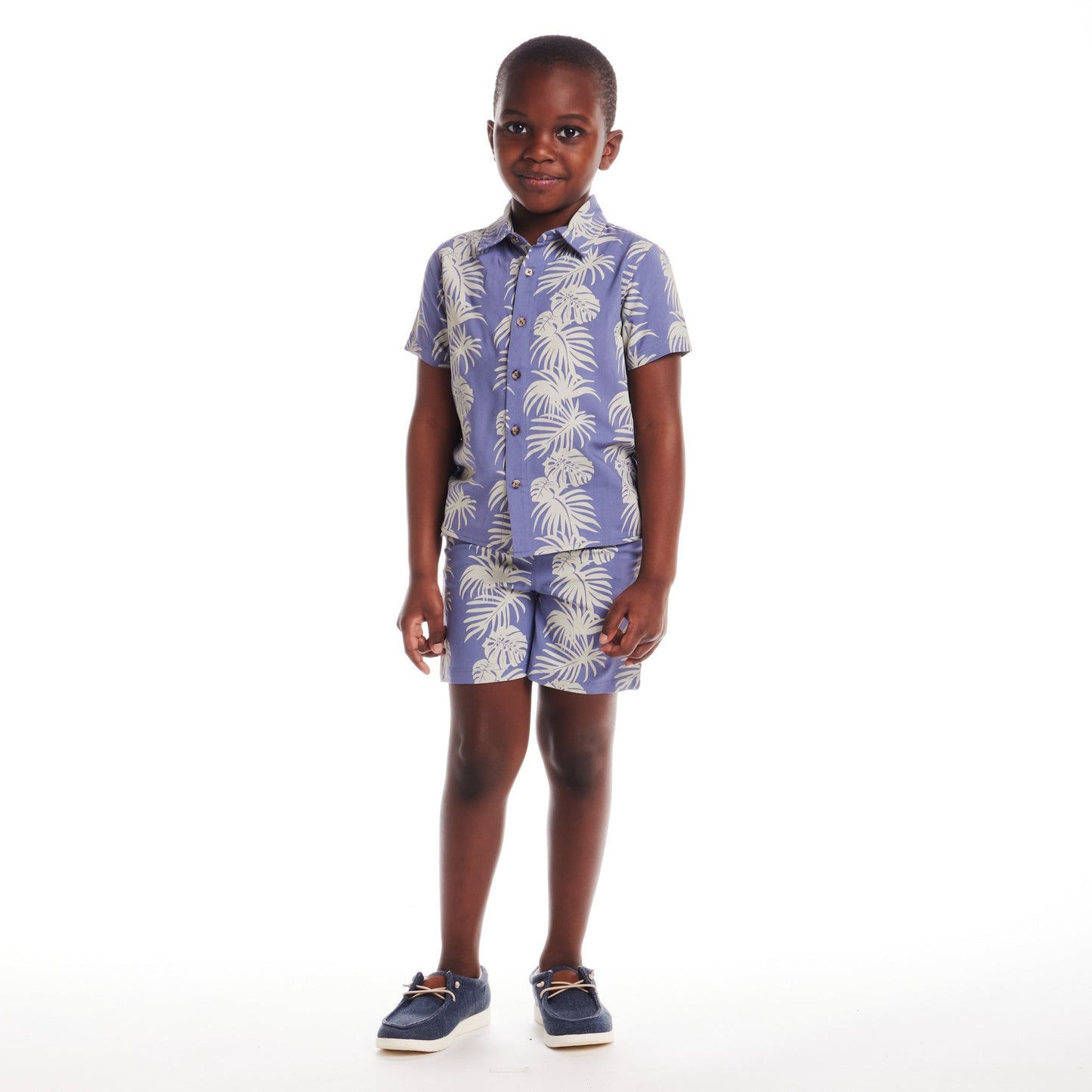 Kids (2-8) 2-Piece  Stripe Palm Buttondown Set | Blue