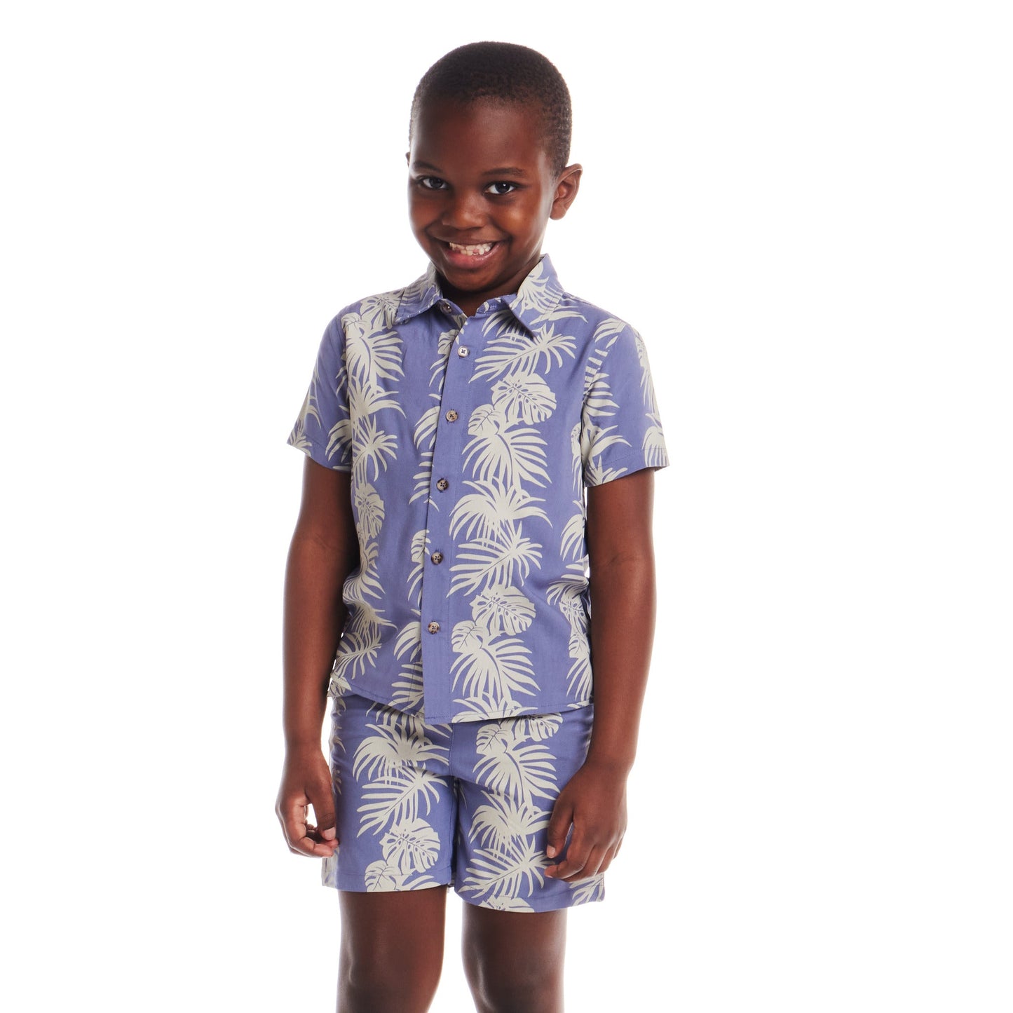 Kids (2-8) 2-Piece  Stripe Palm Buttondown Set | Blue