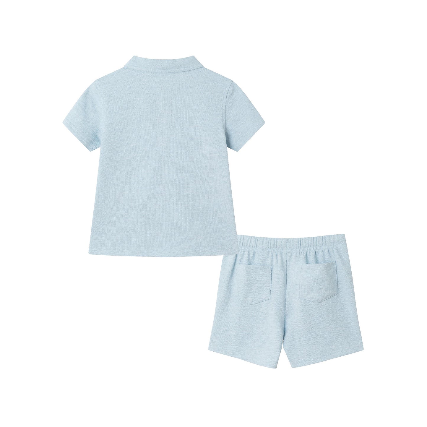 Kids (2-7) Textured Polo and Shorts Set | Light Blue Shark