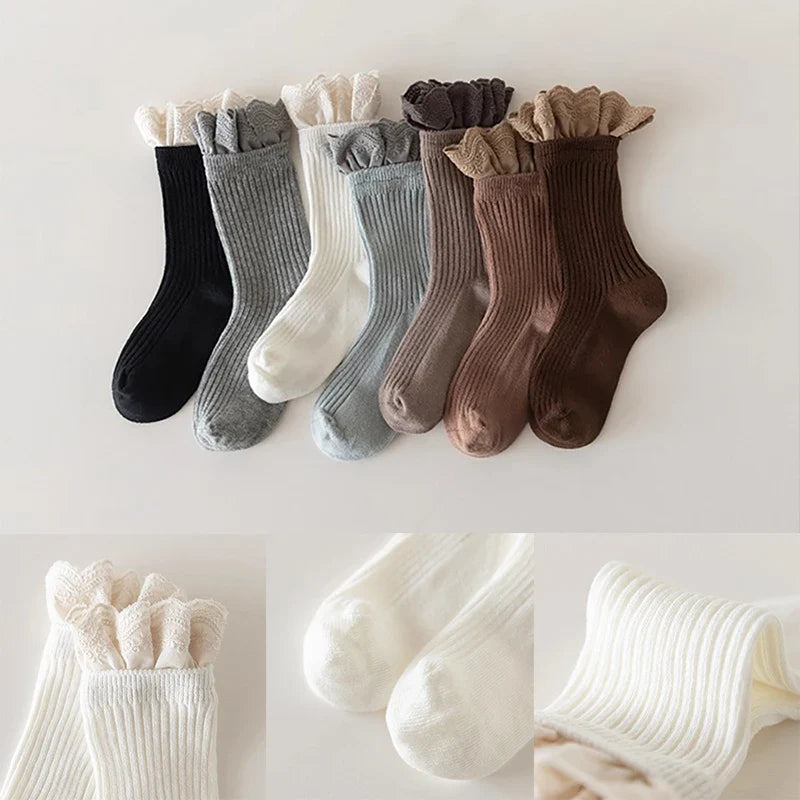 Children Socks With Lace Princess Girls Mid Tube Sock Soft Baby Toddlers Infant Kids