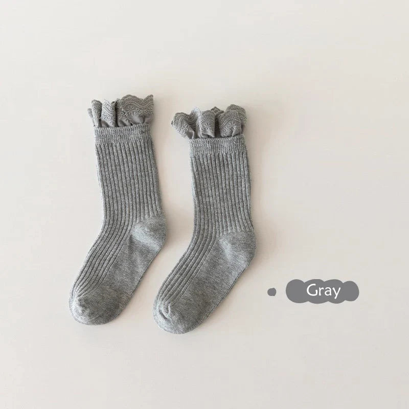 Children Socks With Lace Princess Girls Mid Tube Sock Soft Baby Toddlers Infant Kids