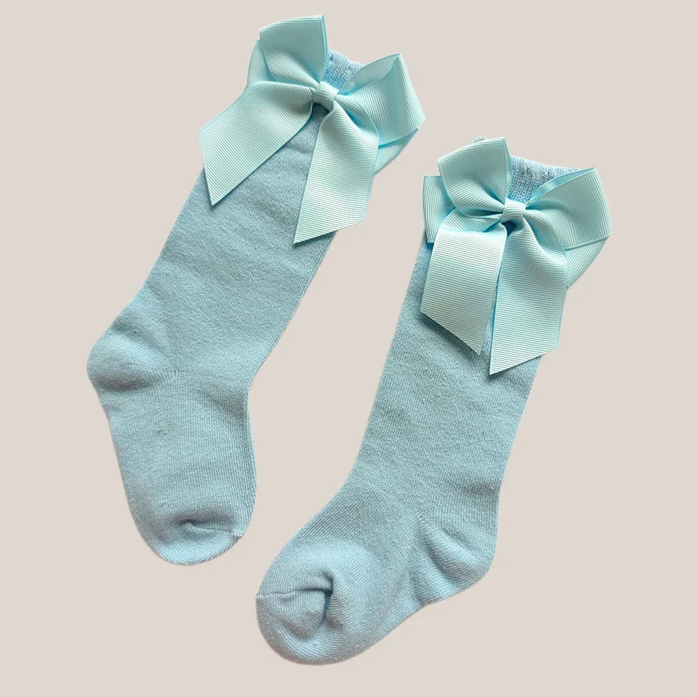 New Spring Kids Knee High Socks Baby Girls Long Sock With Bowknot Soft Cotton Solid Children Princess Socken For School