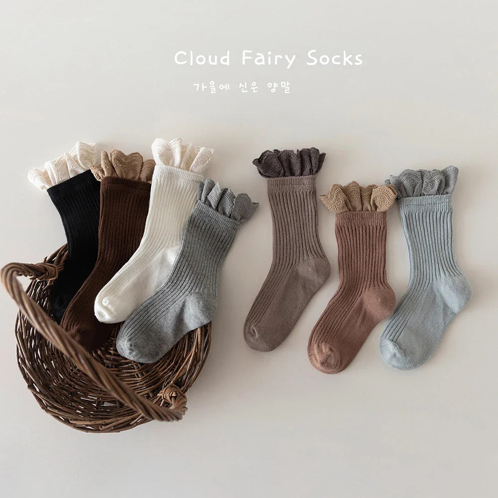 Children Socks With Lace Princess Girls Mid Tube Sock Soft Baby Toddlers Infant Kids