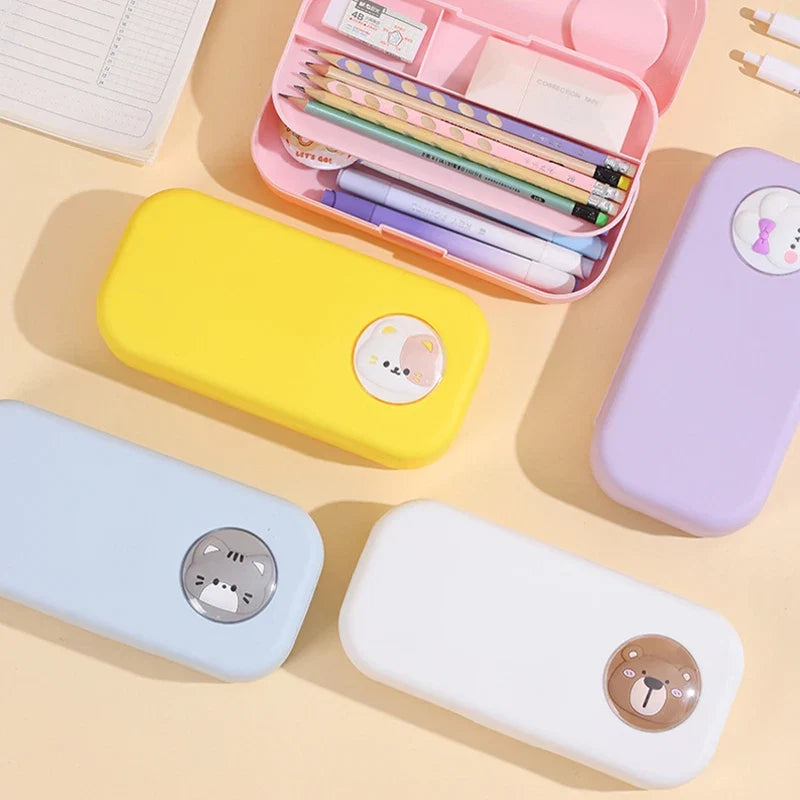 Kawaii Pastel Animal Cuties Double Tiered Pencil Case