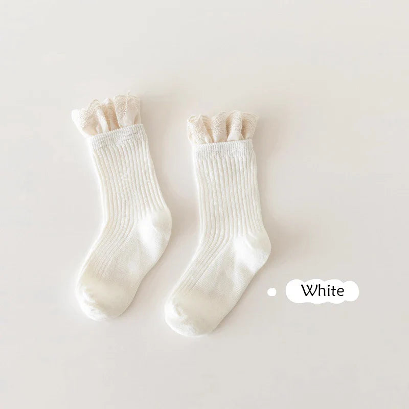 Children Socks With Lace Princess Girls Mid Tube Sock Soft Baby Toddlers Infant Kids