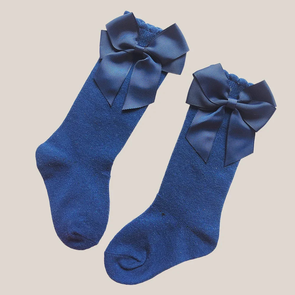 New Spring Kids Knee High Socks Baby Girls Long Sock With Bowknot Soft Cotton Solid Children Princess Socken For School