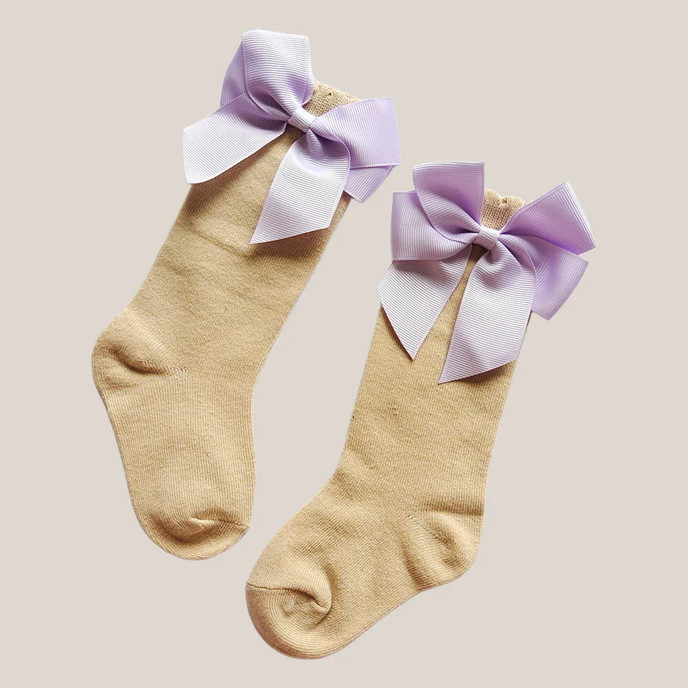 New Spring Kids Knee High Socks Baby Girls Long Sock With Bowknot Soft Cotton Solid Children Princess Socken For School