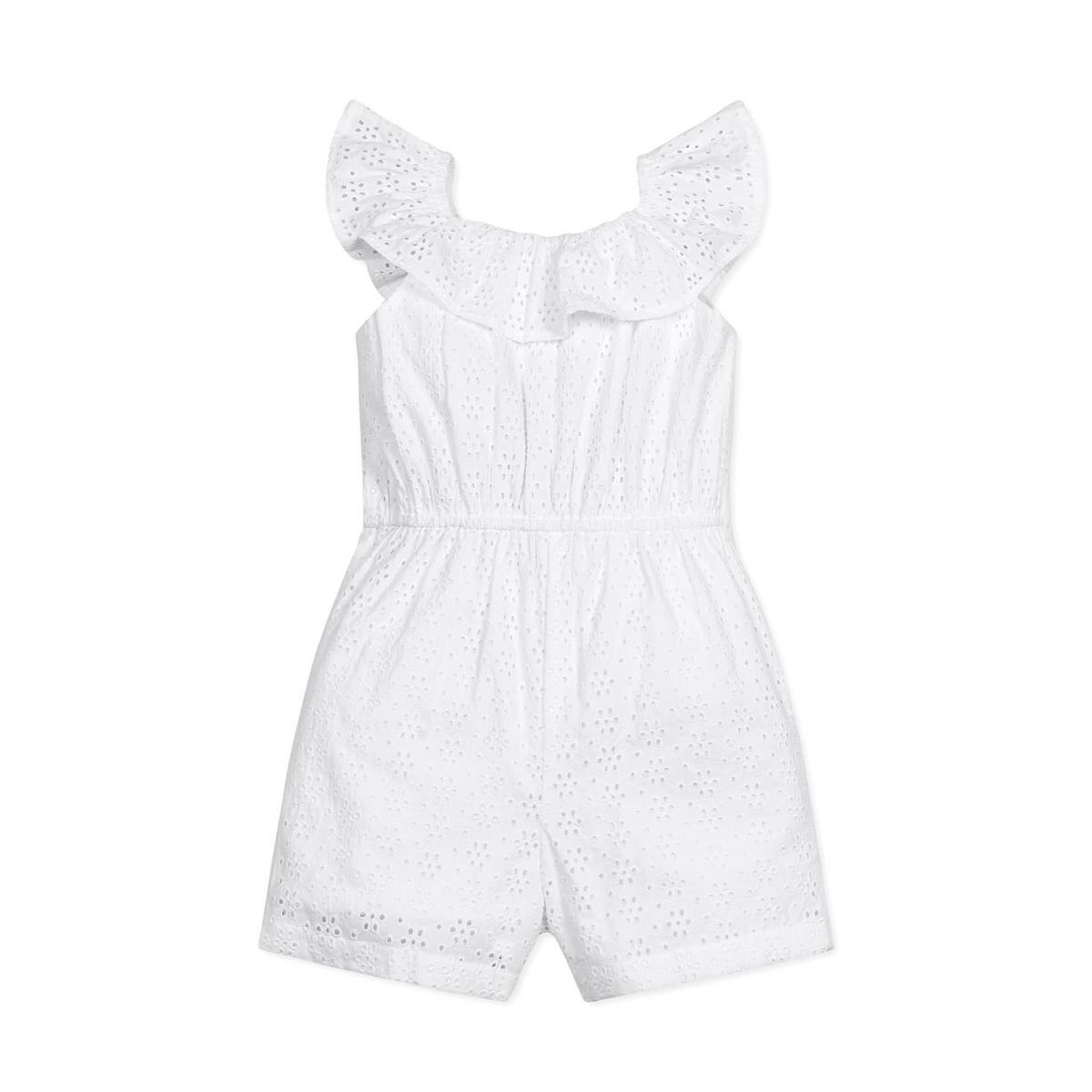 Baby Organic Eyelet Ruffle Romper - White Eyelet