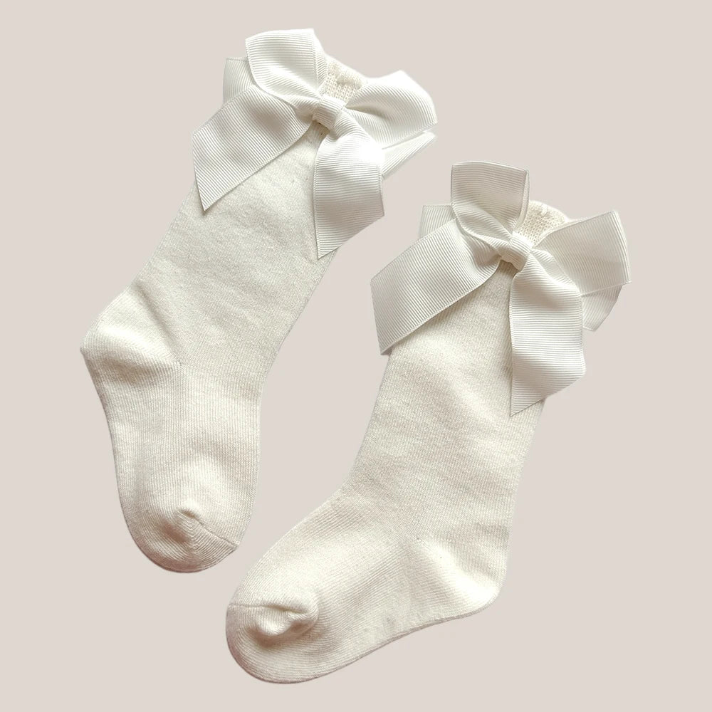 New Spring Kids Knee High Socks Baby Girls Long Sock With Bowknot Soft Cotton Solid Children Princess Socken For School