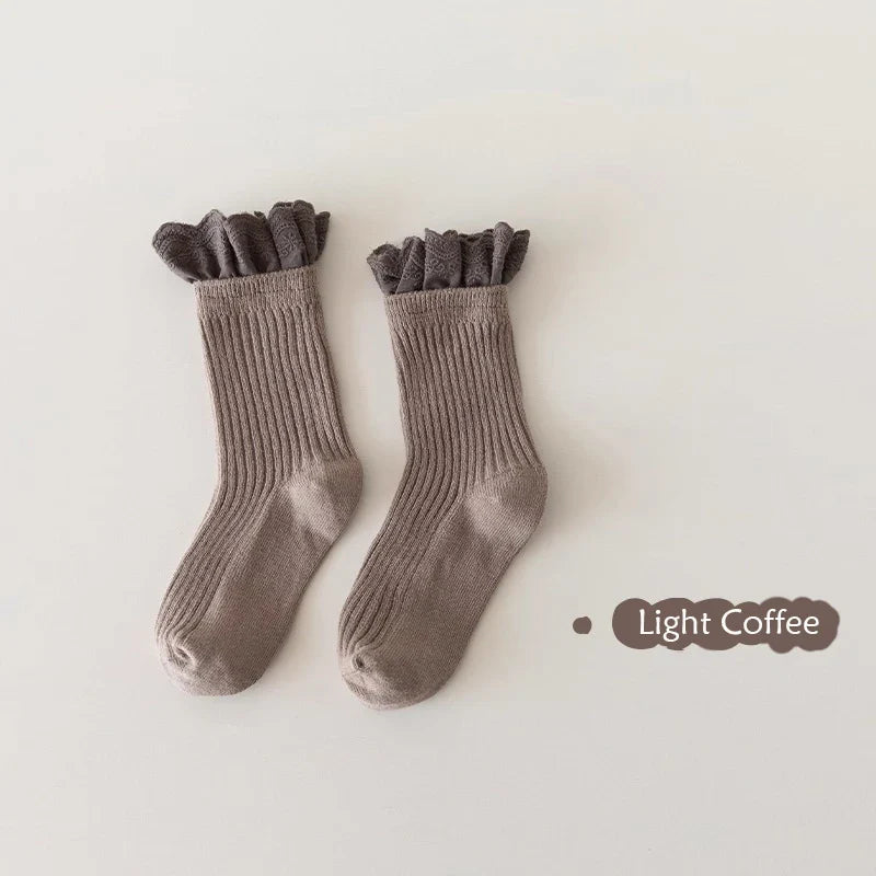 Children Socks With Lace Princess Girls Mid Tube Sock Soft Baby Toddlers Infant Kids